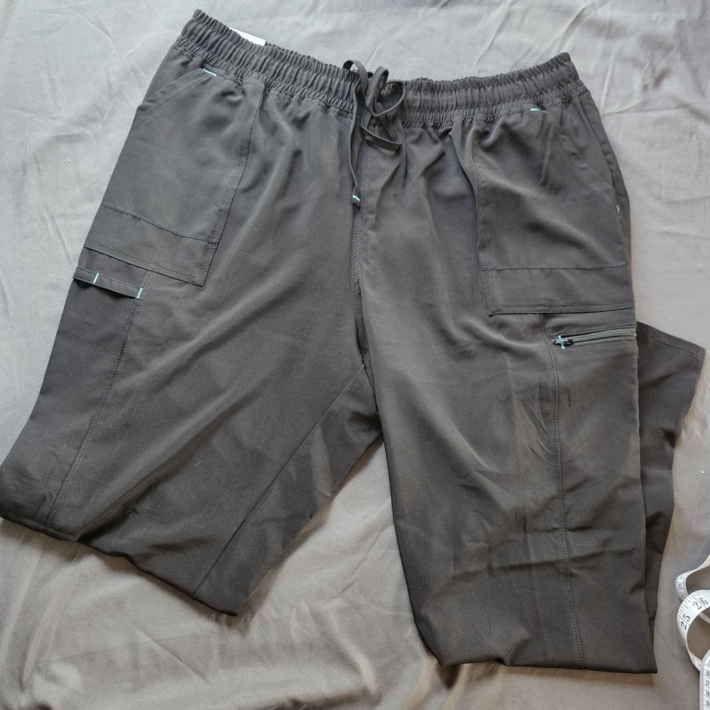 💥 NWT Scrubstar Black Premium Yoga Scrub Pants With Blue Details. XXL